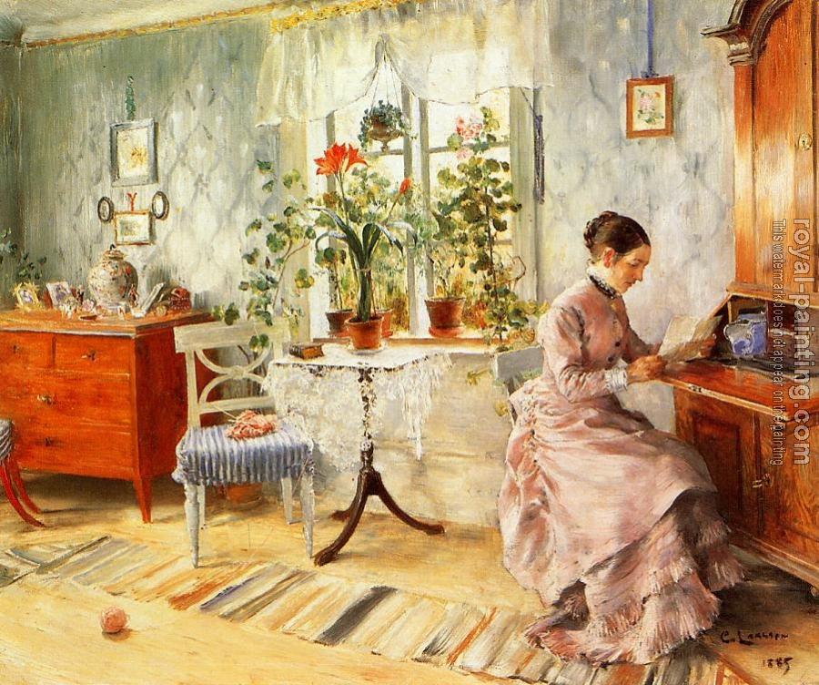 Carl Larsson : An Interior with a Woman Reading